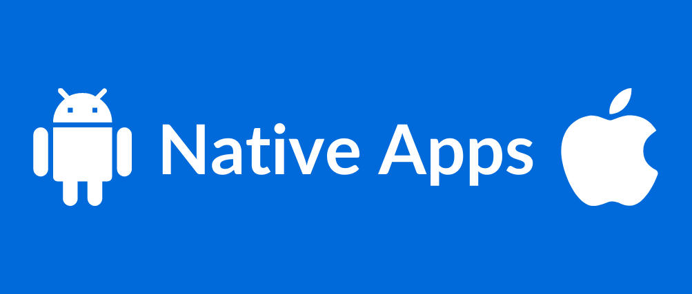 Image of Apple and IOS logo on blue background with Native apps text